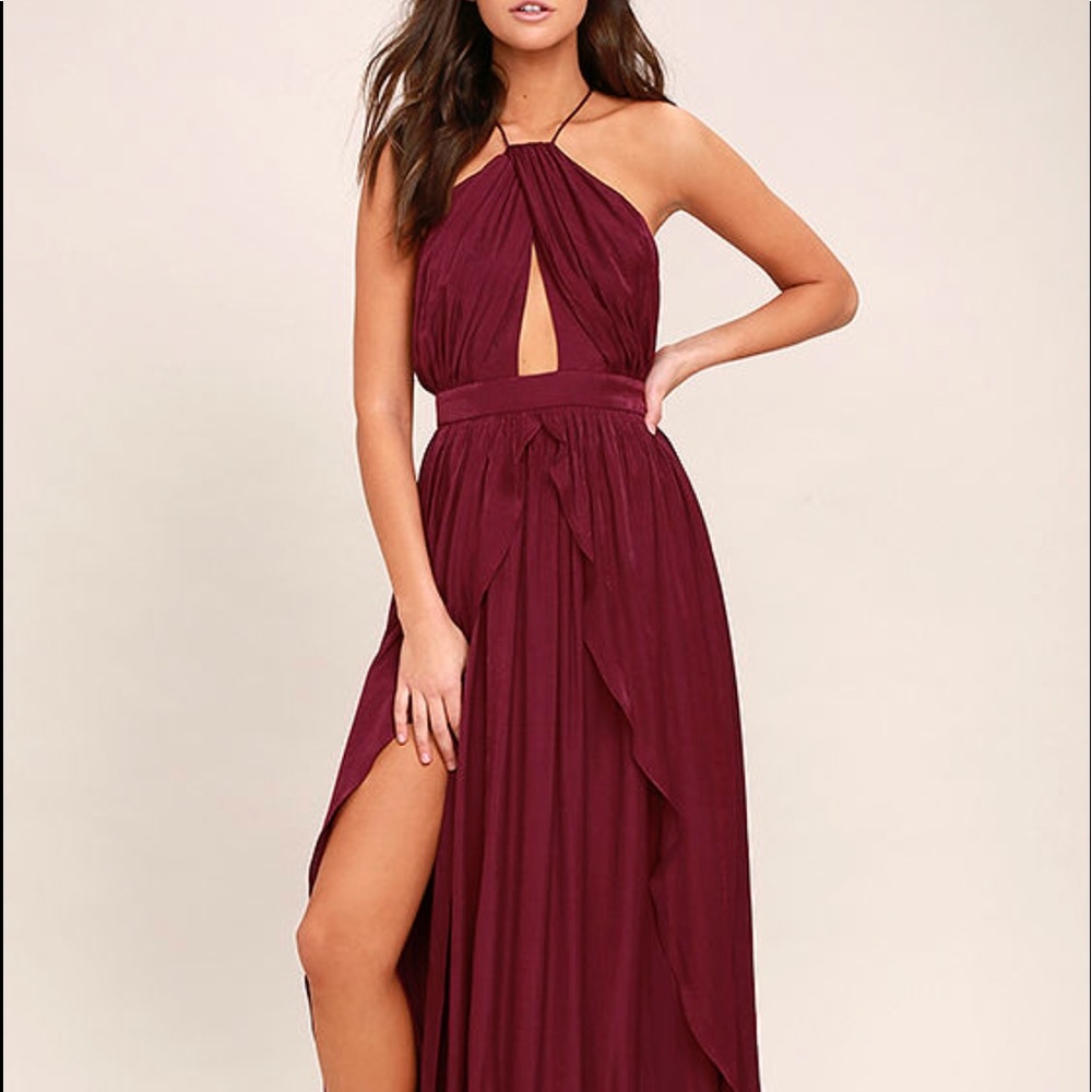 LULU’S ON MY OWN BURGUNDY MAXI DRESS